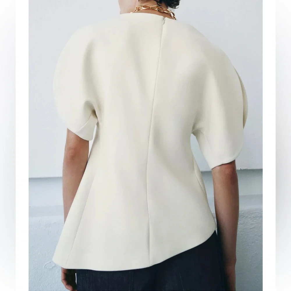 Zara NWT ZW collection Ivory Zara woman collection balloon sleeve top - Picture 4 of 12